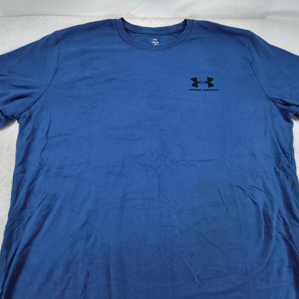 Under Armour Crew Neck Short Sleeve Casual T Shirt Mens Size Large L Blue Black